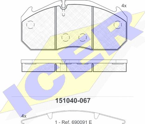 Icer 151040 - Bremžu uzliku kompl., Disku bremzes adetalas.lv