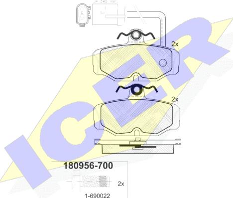 Icer 180956-700 - Bremžu uzliku kompl., Disku bremzes adetalas.lv