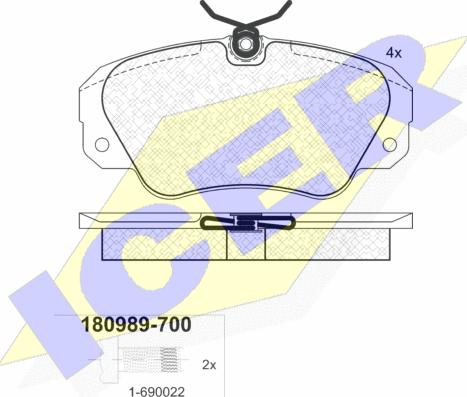 Icer 180989-700 - Bremžu uzliku kompl., Disku bremzes adetalas.lv