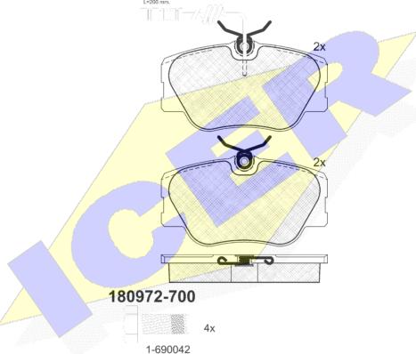 Icer 180972-700 - Bremžu uzliku kompl., Disku bremzes adetalas.lv