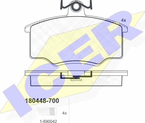 Icer 180448-700 - Bremžu uzliku kompl., Disku bremzes adetalas.lv