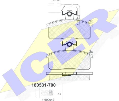 Icer 180531-700 - Bremžu uzliku kompl., Disku bremzes adetalas.lv