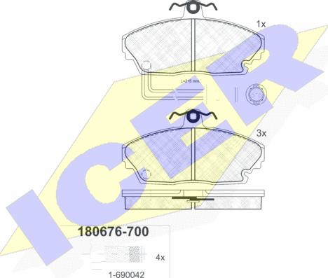 Icer 180676-700 - Bremžu uzliku kompl., Disku bremzes adetalas.lv