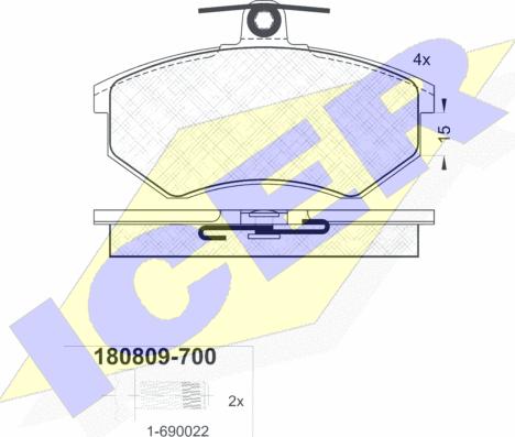 Icer 180809-700 - Bremžu uzliku kompl., Disku bremzes adetalas.lv