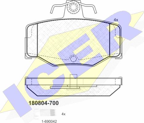 Icer 180804-700 - Bremžu uzliku kompl., Disku bremzes adetalas.lv