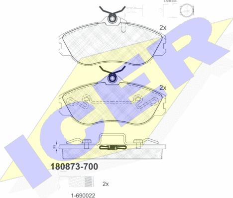 Icer 180873-700 - Bremžu uzliku kompl., Disku bremzes adetalas.lv