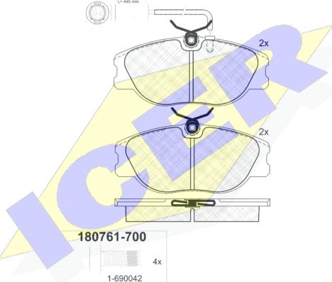 Icer 180761-700 - Bremžu uzliku kompl., Disku bremzes adetalas.lv