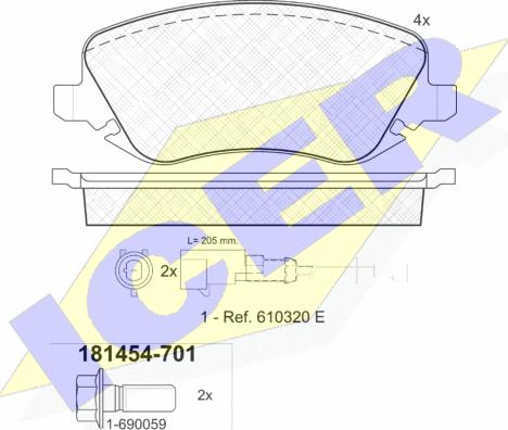 Icer 181454-701 - Bremžu uzliku kompl., Disku bremzes adetalas.lv