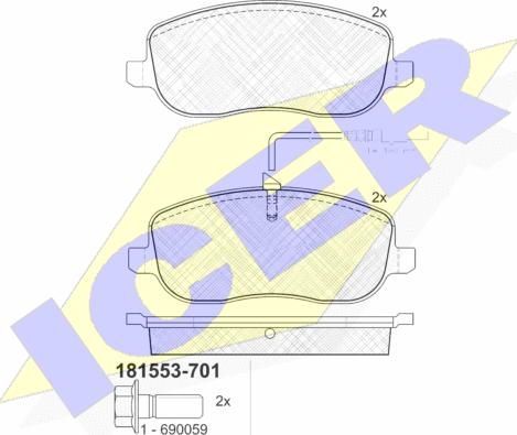 Icer 181553-701 - Bremžu uzliku kompl., Disku bremzes adetalas.lv