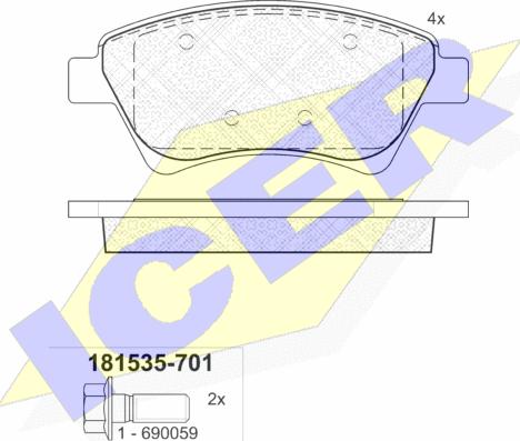 Icer 181535-701 - Bremžu uzliku kompl., Disku bremzes adetalas.lv