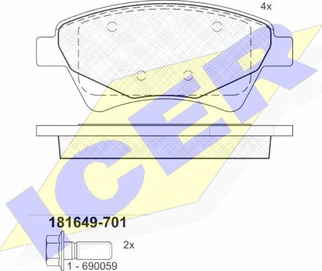 Icer 181649-701 - Bremžu uzliku kompl., Disku bremzes adetalas.lv