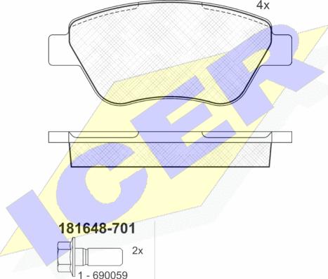 Icer 181648-701 - Bremžu uzliku kompl., Disku bremzes adetalas.lv