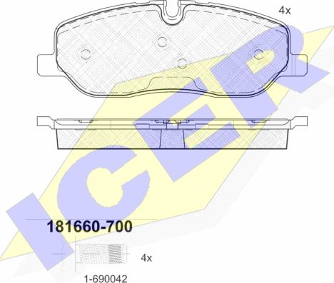 Icer 181660-700 - Bremžu uzliku kompl., Disku bremzes adetalas.lv