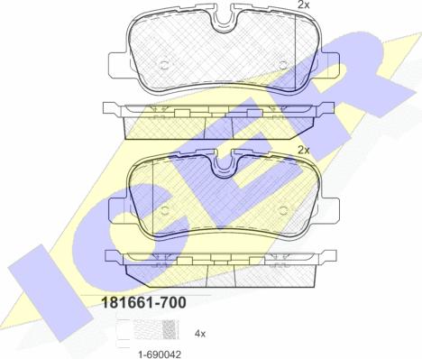 Icer 181661-700 - Bremžu uzliku kompl., Disku bremzes adetalas.lv