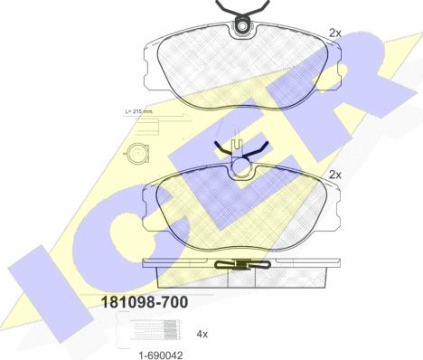 Icer 181098-700 - Bremžu uzliku kompl., Disku bremzes adetalas.lv