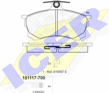 Icer 181117-700 - Bremžu uzliku kompl., Disku bremzes adetalas.lv