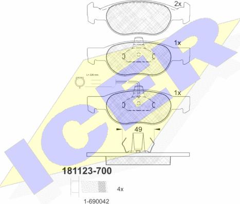 Icer 181123-700 - Bremžu uzliku kompl., Disku bremzes adetalas.lv