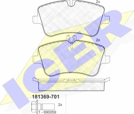 Icer 181369-701 - Bremžu uzliku kompl., Disku bremzes adetalas.lv