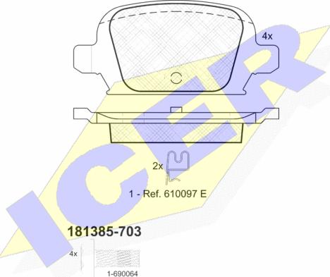 Icer 181385-703 - Bremžu uzliku kompl., Disku bremzes adetalas.lv