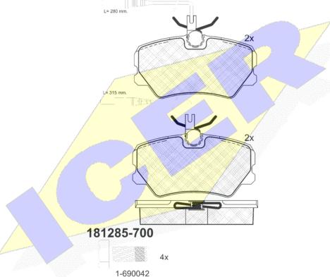 Icer 181285-700 - Bremžu uzliku kompl., Disku bremzes adetalas.lv