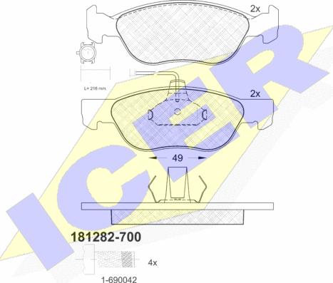 Icer 181282-700 - Bremžu uzliku kompl., Disku bremzes adetalas.lv