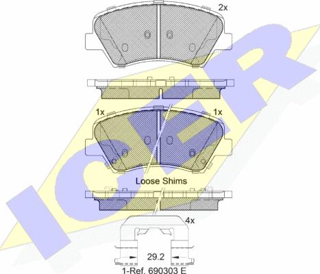 Icer 182029 - Bremžu uzliku kompl., Disku bremzes adetalas.lv