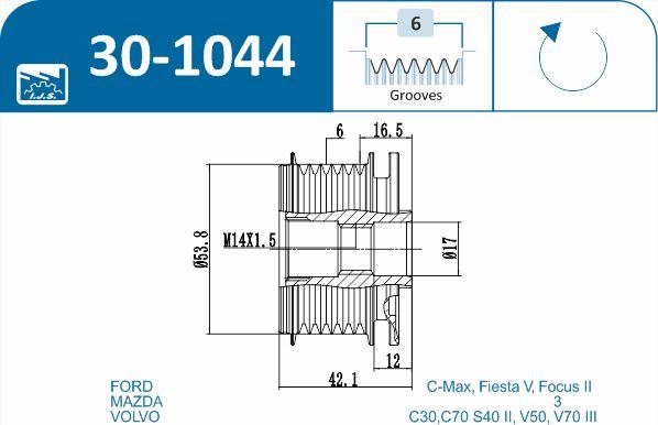 IJS GROUP 30-1044 - Piedziņas skriemelis, Ģenerators adetalas.lv