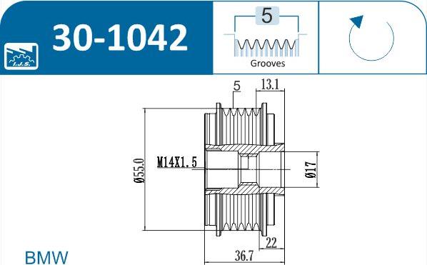 IJS GROUP 30-1042 - Piedziņas skriemelis, Ģenerators adetalas.lv