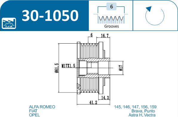 IJS GROUP 30-1050 - Piedziņas skriemelis, Ģenerators adetalas.lv