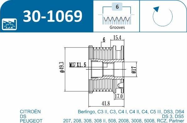 IJS GROUP 30-1069 - Piedziņas skriemelis, Ģenerators adetalas.lv