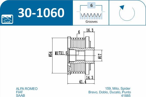 IJS GROUP 30-1060 - Piedziņas skriemelis, Ģenerators adetalas.lv