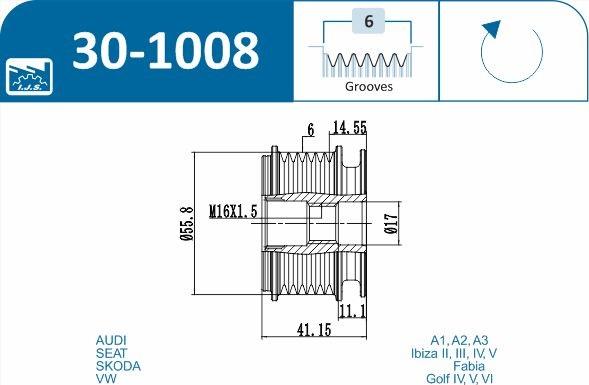 IJS GROUP 30-1008 - Piedziņas skriemelis, Ģenerators adetalas.lv