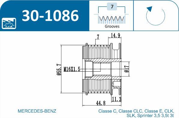 IJS GROUP 30-1086 - Piedziņas skriemelis, Ģenerators adetalas.lv