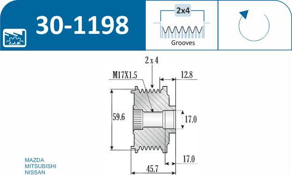 IJS GROUP 30-1198 - Piedziņas skriemelis, Ģenerators adetalas.lv