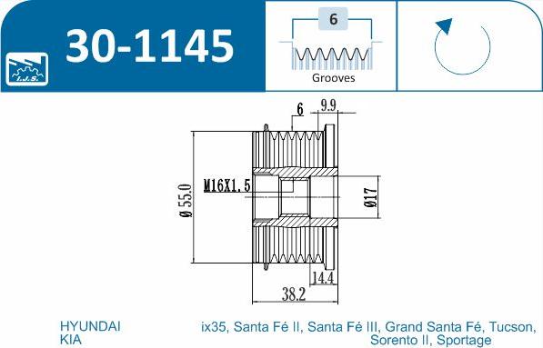 IJS GROUP 30-1145 - Piedziņas skriemelis, Ģenerators adetalas.lv