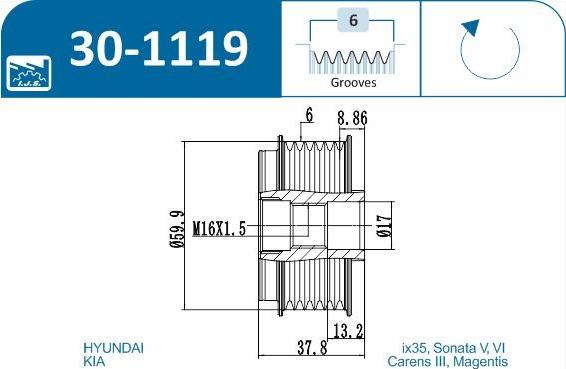 IJS GROUP 30-1119 - Piedziņas skriemelis, Ģenerators adetalas.lv