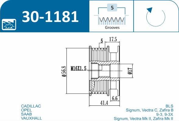 IJS GROUP 30-1181 - Piedziņas skriemelis, Ģenerators adetalas.lv