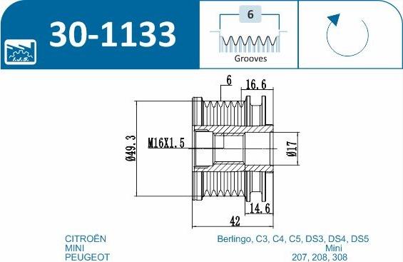 IJS GROUP 30-1133 - Piedziņas skriemelis, Ģenerators adetalas.lv