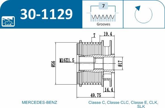 IJS GROUP 30-1129 - Piedziņas skriemelis, Ģenerators adetalas.lv