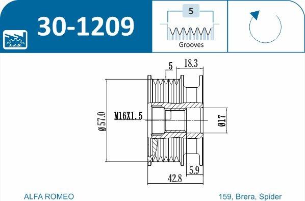 IJS GROUP 30-1209 - Piedziņas skriemelis, Ģenerators adetalas.lv