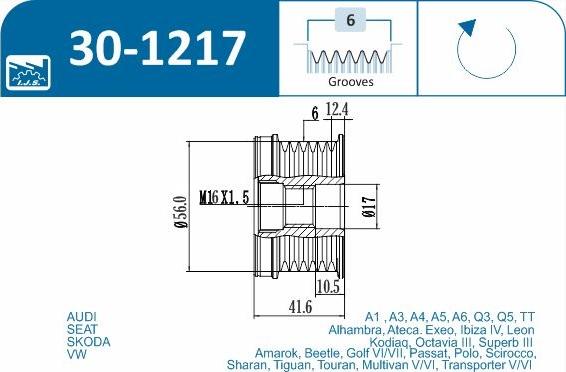 IJS GROUP 30-1217 - Piedziņas skriemelis, Ģenerators adetalas.lv