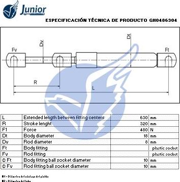 JUNIOR GH0486304 - Gāzes atspere, Bagāžas / Kravas nodalījuma vāks adetalas.lv