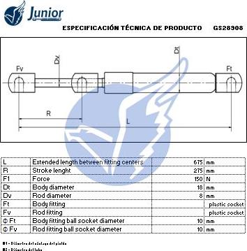 JUNIOR GS28908 - Gāzes atspere, Bagāžas / Kravas nodalījuma vāks adetalas.lv