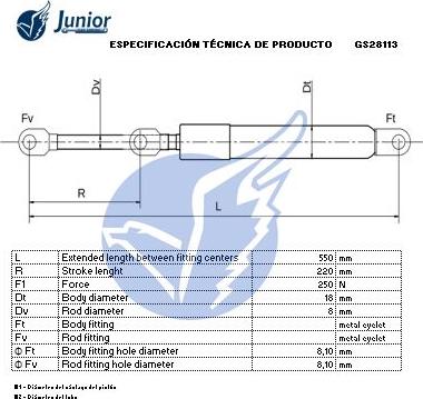 JUNIOR GS28113 - Gāzes atspere, Bagāžas / Kravas nodalījuma vāks adetalas.lv