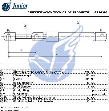 JUNIOR GS28385 - Gāzes atspere, Bagāžas / Kravas nodalījuma vāks adetalas.lv