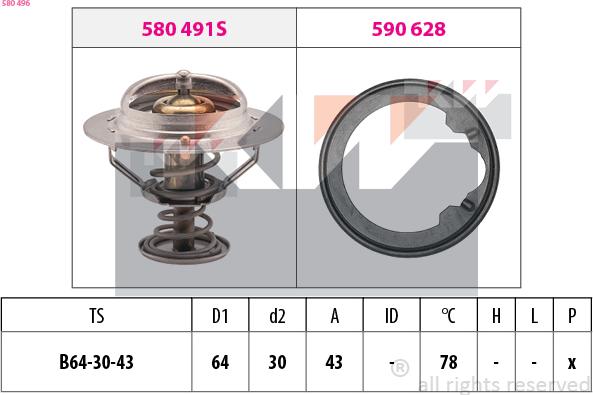 KW 580 496 - Termostats, Dzesēšanas šķidrums adetalas.lv