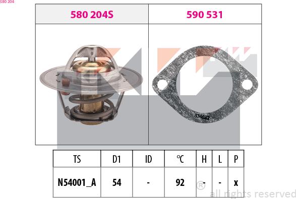 KW 580 204 - Termostats, Dzesēšanas šķidrums adetalas.lv