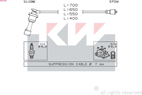 KW 360 401 - Augstsprieguma vadu komplekts adetalas.lv