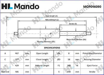 Mando MOP046090 - Gāzes atspere, Bagāžas / Kravas nodalījuma vāks adetalas.lv