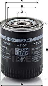 Mann-Filter W 930/21 - Eļļas filtrs adetalas.lv